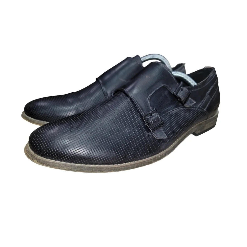 Kenneth‎ Cole Reaction Pin Ball Leather Black Double Monk Strap Shoes Size 10 M